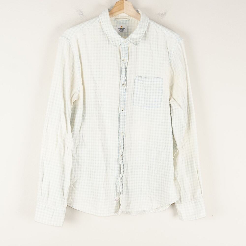 Marine Layer Gingham Flannel Light Faded Wash Cotton Button Long Sleeve Mens M